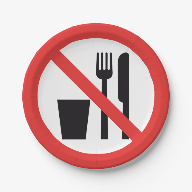 No Food And Drink Sign Paper Plates (Front)