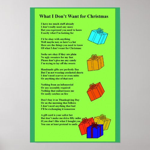 No For Christmas Poem Poster