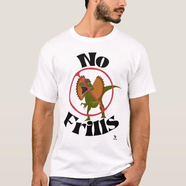 No Frills Dinosaur Cartoon Fun Jurassic Parody T-Shirt (Front)