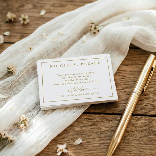 No Gifts Please Elegant Gold Anniversary Party Enclosure Card (Elegant gold no gifts please enclosure card for wedding anniversary invitations)