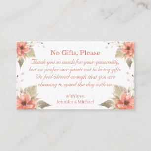 no gifts please, note on wedding gifts floral enclosure card