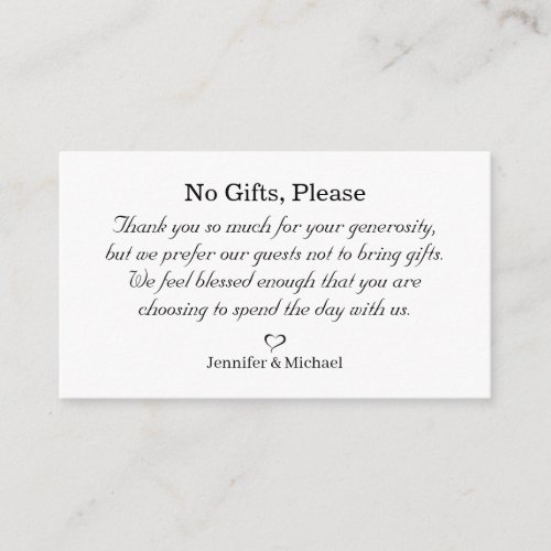 no gifts please note on wedding gifts minimalist enclosure card