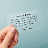 no gifts please, note on wedding gifts stylish