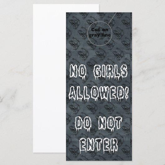 No girls allowed Door Hangers Party Favors (Front/Back)