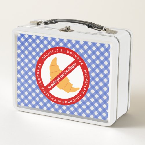No gluten for me _ Gluten Allergy Warning _ Plaid Metal Lunch Box