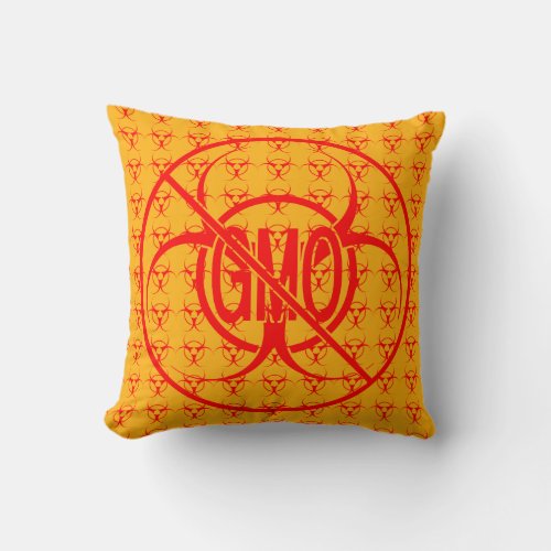 No GMO Pillow Bio_hazard GMO Warning Throw Pillow