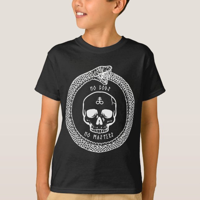 No Gods No Masters Satanic Cross Skull Ouroboros T-Shirt (Front)