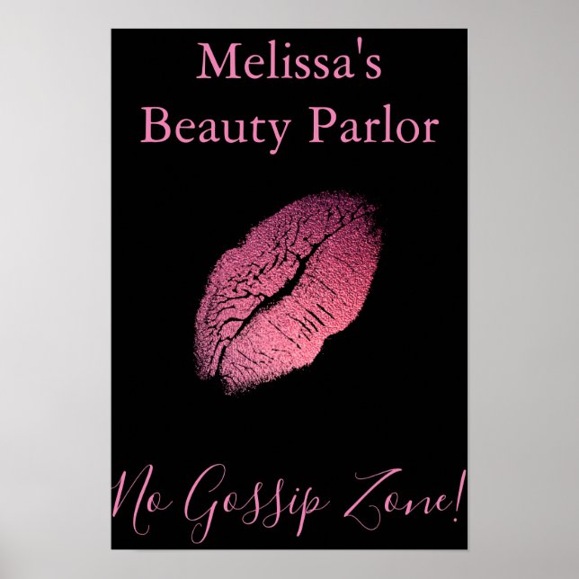 No Gossip Zone Pink Lips on Black Background Poster (Front)