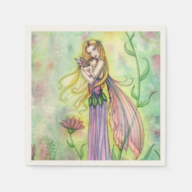 No Greater Gift Mother and Baby Fairy Art Napkins (Front)