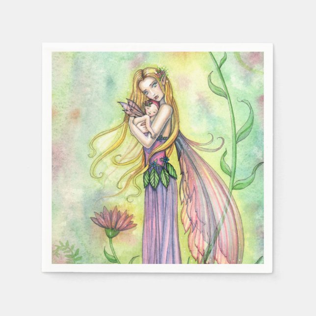 No Greater Gift Mother and Baby Fairy Art Paper Napkins (Front)