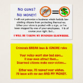 No guns = No money business card (Front & Back)
