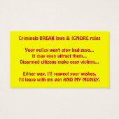 No guns = No money business card (Back)