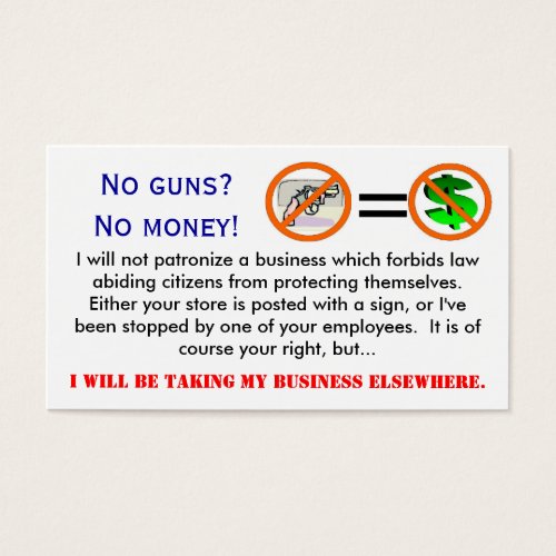 No guns = No money business card