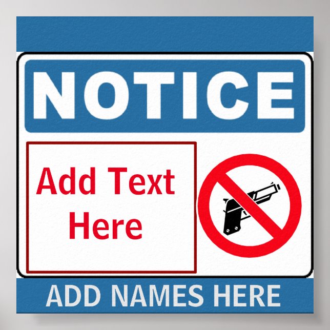 No Guns on Premises, add text, Sign (Front)