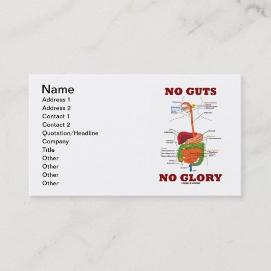 No Guts No Glory (Digestive System Anatomy) Business Card