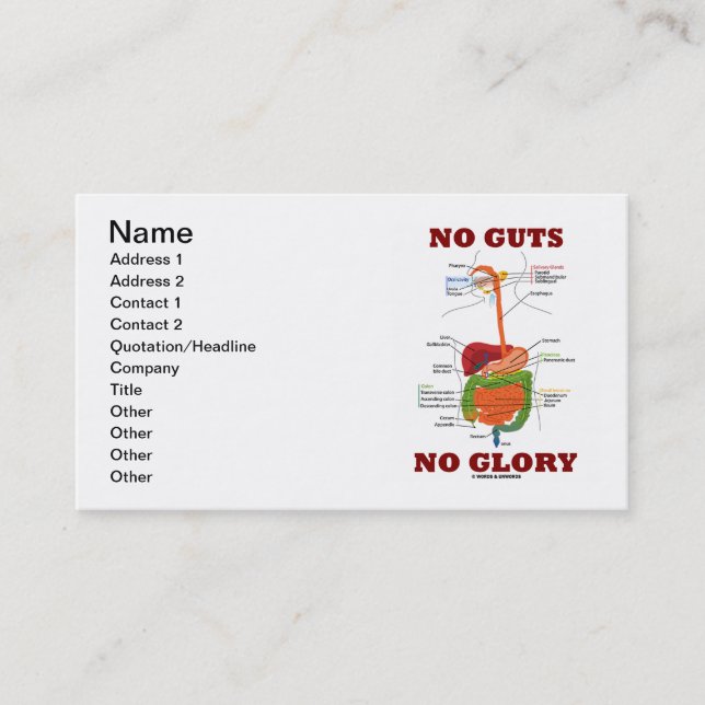 No Guts No Glory (Digestive System Anatomy) Business Card (Front)