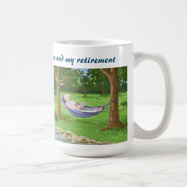No hassle, just me, retirement, hammock, funny coffee mug (Right)
