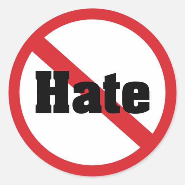 No Hate Classic Round Sticker (Front)