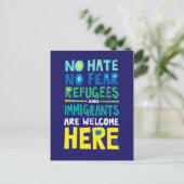 No Hate No Fear Refugees & Immigrants Welcome Here Postcard (Standing Front)