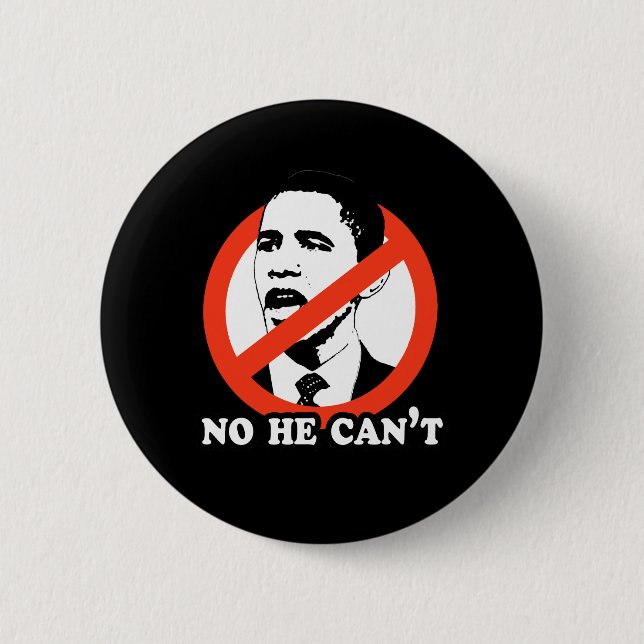 NO HE CAN'T PINBACK BUTTON (Front)
