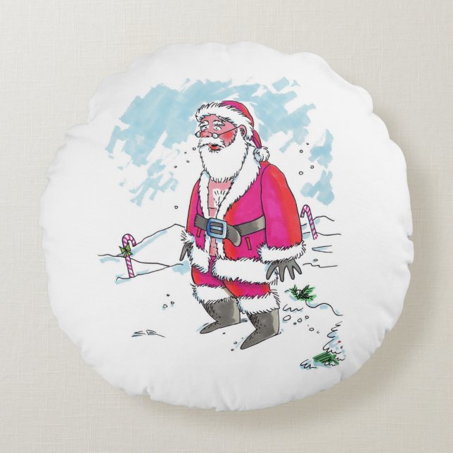 No Ho Ho Ho round red poly pillow (Front)