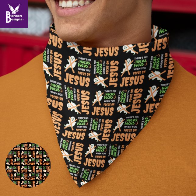 NO HOCUS POCUS Christian Halloween Bandana (Christian NO HOCUS POCUS WHEN YOU FOCUS ON JESUS Halloween bandana. Great costume for church groups.)