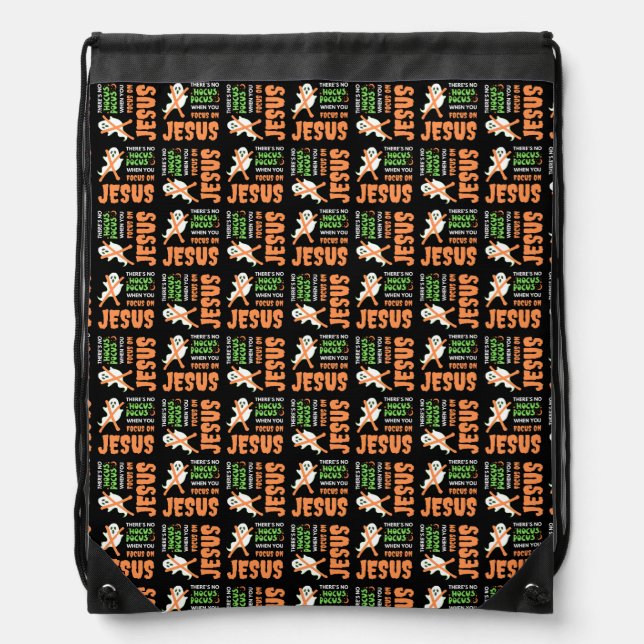NO HOCUS POCUS Christian Halloween Drawstring Bag (Front)