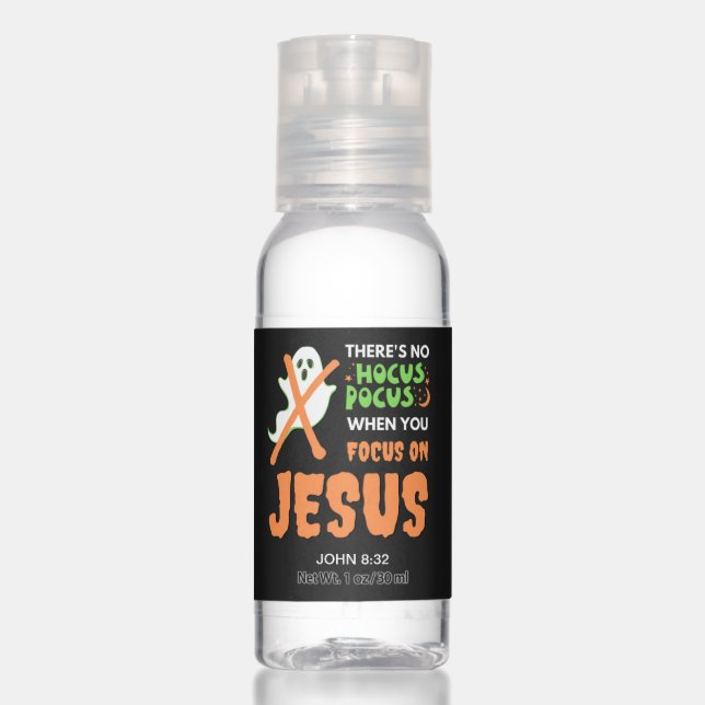 NO HOCUS POCUS Christian Halloween Hand Sanitizer (Front)