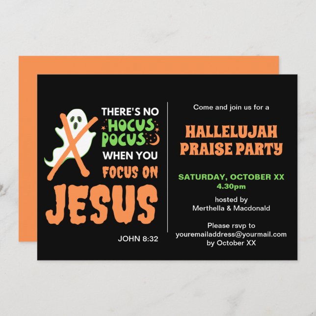 NO HOCUS POCUS Christian Halloween Invitation (Front/Back)