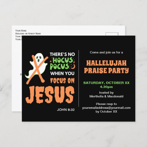 NO HOCUS POCUS Christian Halloween Invitation Postcard
