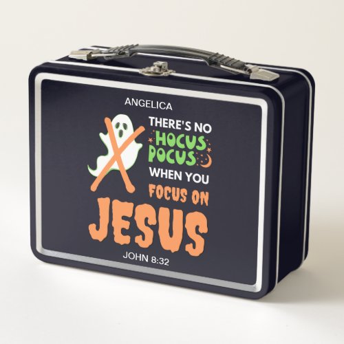 NO HOCUS POCUS Christian Halloween Metal Lunch Box