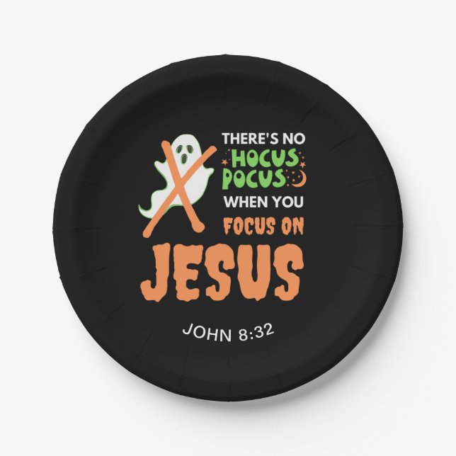 NO HOCUS POCUS Christian Halloween Paper Plates (Front)