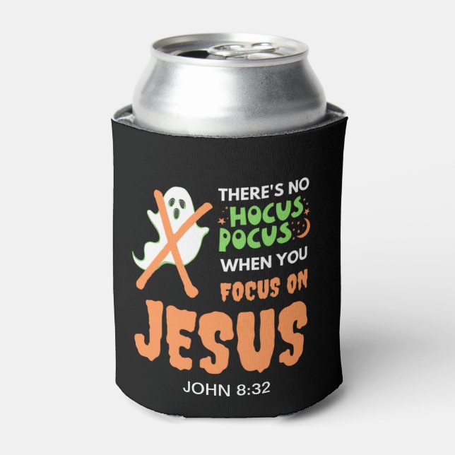 NO HOCUS POCUS Monogram Christian Halloween Can Cooler (Can Front)