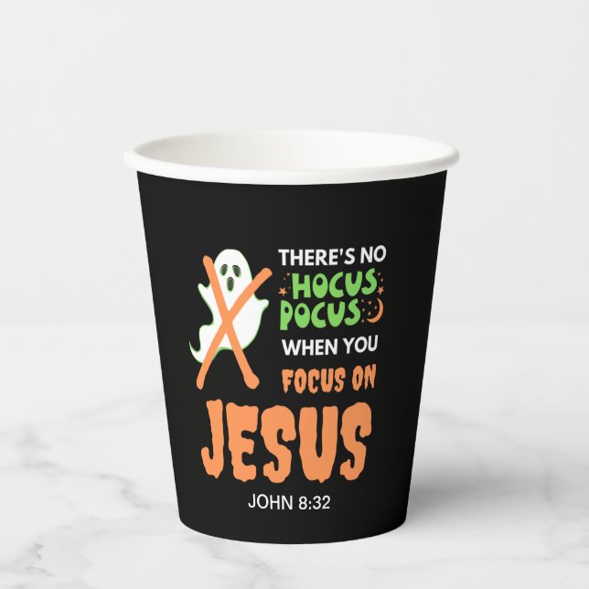 NO HOCUS POCUS Monogram Christian Halloween Paper Cups (Front)