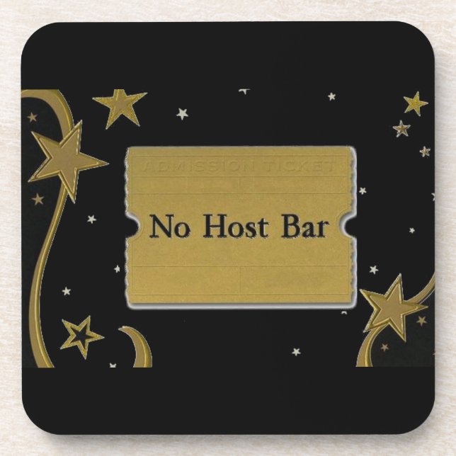 No Host Bar Wedding Gold Stars and Black Beverage Coaster (Front)