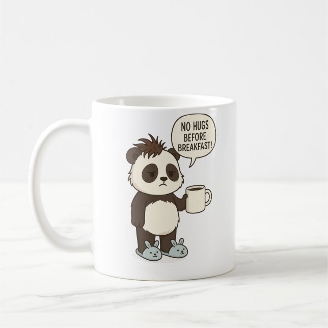 No Hugs Before Breakfast – Funny Sleepy Panda Mug (Left)