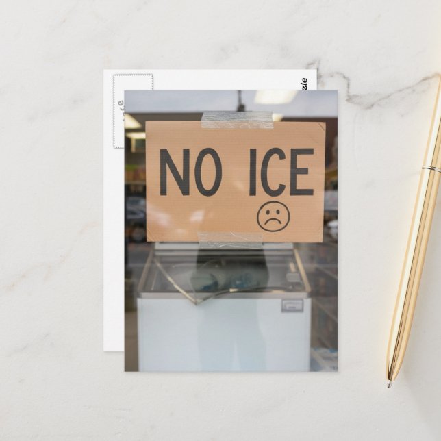 no ice sign in a window postcard (Front/Back In Situ)