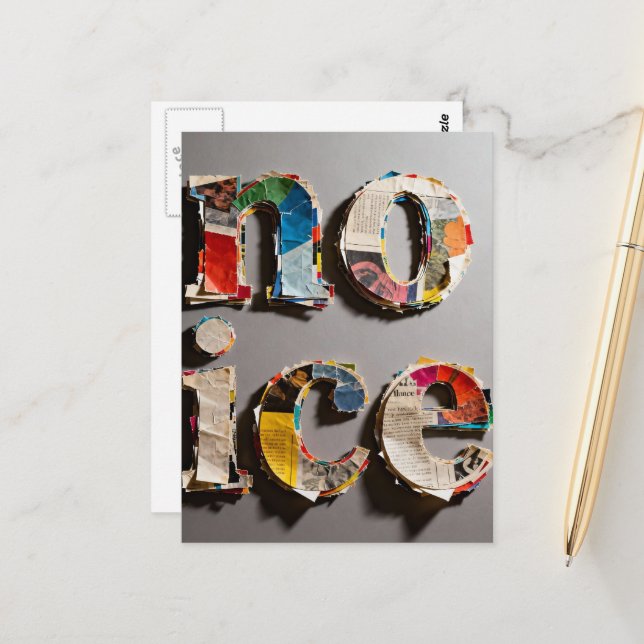 no ice unique and colorful mixed media collage postcard (Front/Back In Situ)