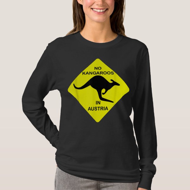 No Kangaroos In Austria Funny T-Shirt Yellow Sign (Front)