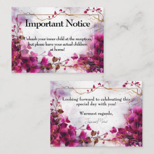 No KIDS Fuchsia Enchantment: Watercolor Wedding Enclosure Card