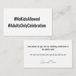 No KIDS Wedding💍 Minimalist Elegant  Enclosure Card