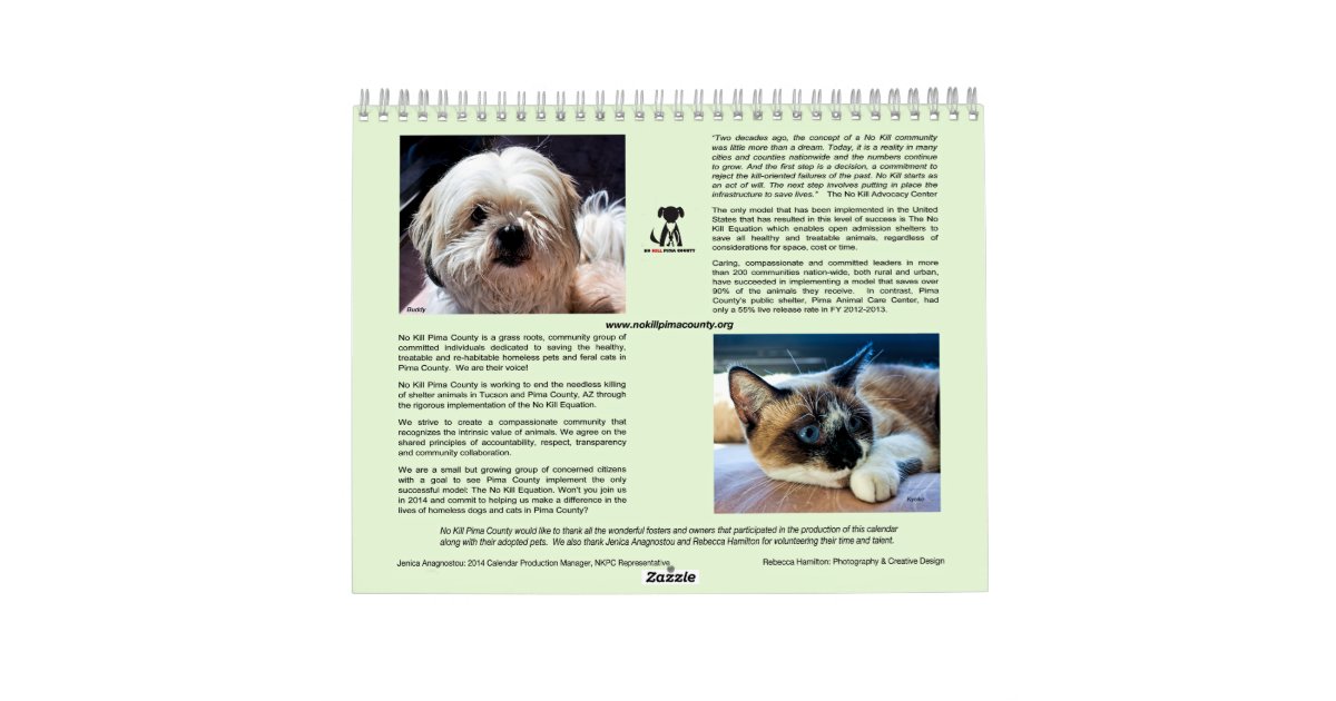 No Kill Pima County Calendar 2014 Zazzle