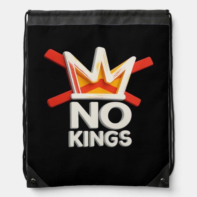 No Kings Anti Minimal Clean Design Drawstring Bag (Front)
