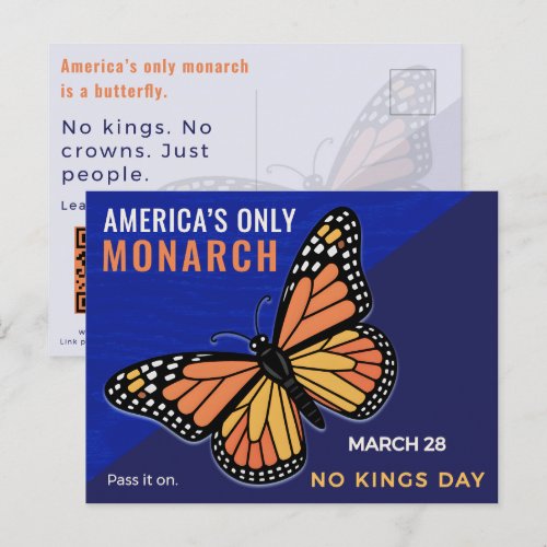 No Kings Day Monarch Butterfly Activist Art Postcard