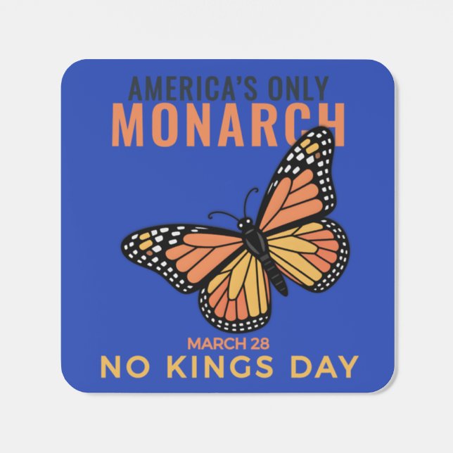 No Kings Day Monarch Butterfly Democratic Blue Square Sticker (Single)