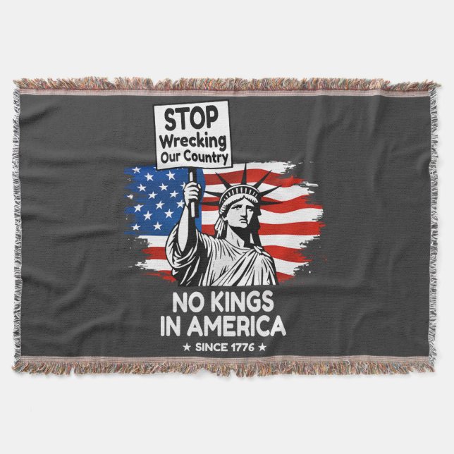 No Kings Day – Stop Wrecking Our Country Protest Throw Blanket (Front)