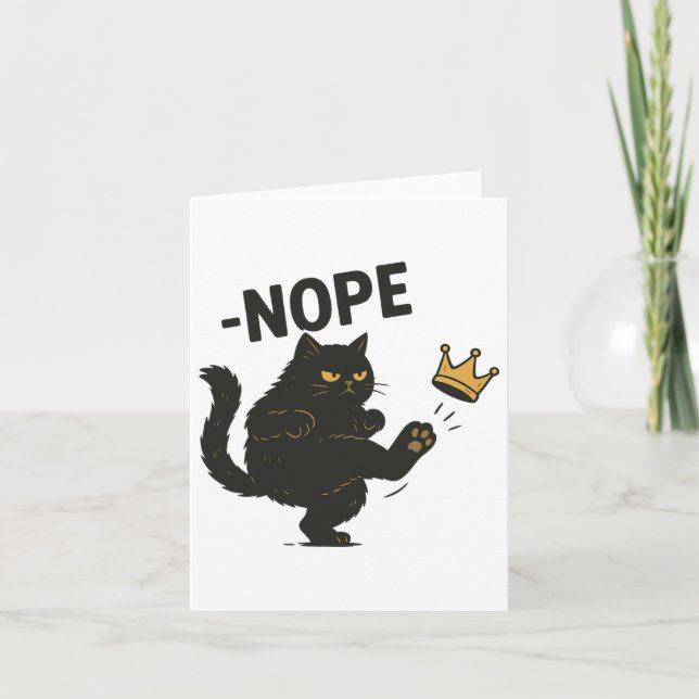 No Kings In America Black Cat Funny Cat Kicking Cr Card (Front)