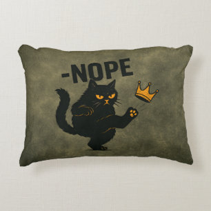 No Kings In America Black Cat Funny Kicking Crown Accent Pillow