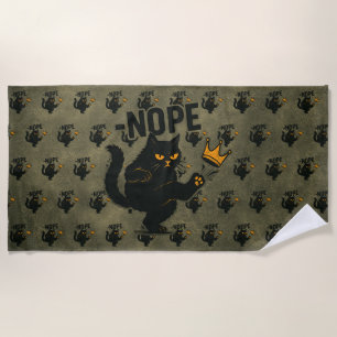No Kings In America Black Cat Funny Kicking Crown Beach Towel