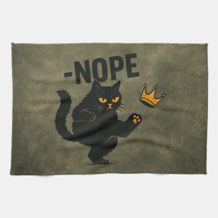 No Kings In America Black Cat Funny Kicking Crown Kitchen Towel